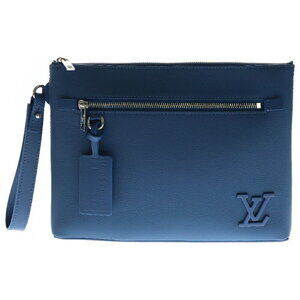 Louis Vuitton LV Aerogramme Take Off Pouch Leather Clutch Bag Blue